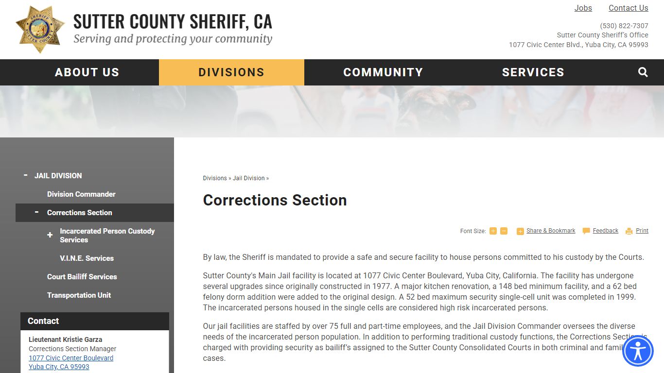 Corrections Section | Sutter County Sheriff, CA