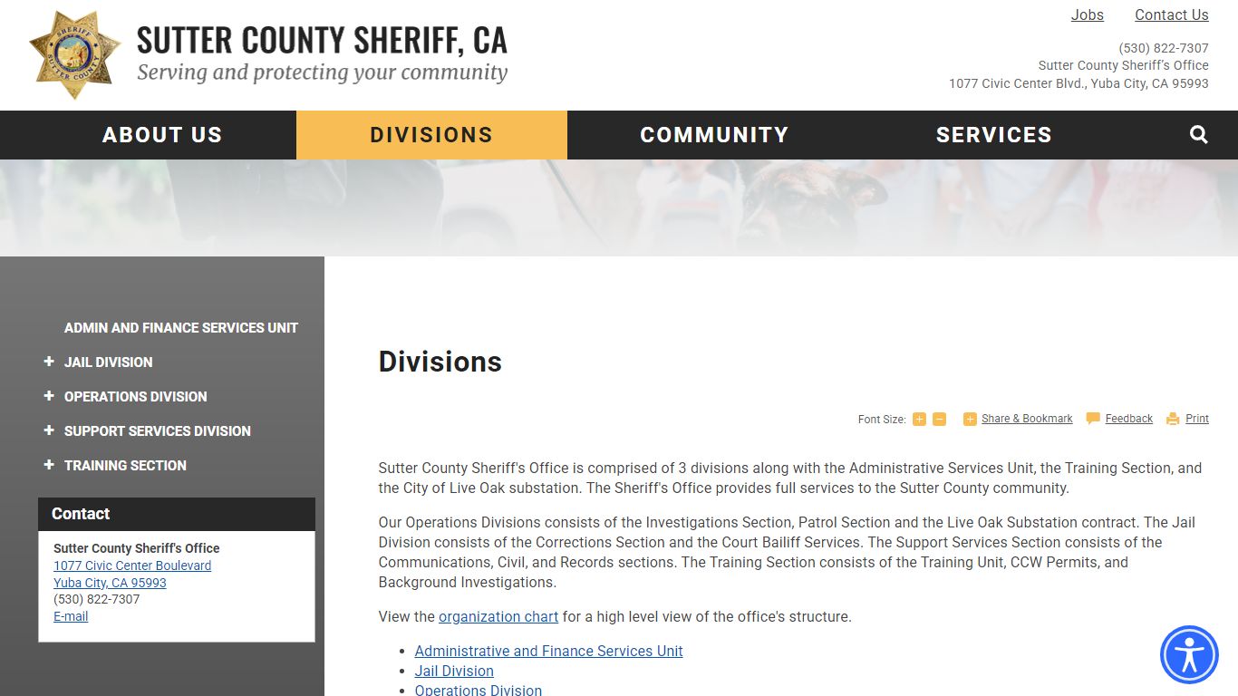 Divisions | Sutter County Sheriff, CA